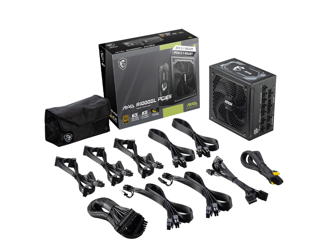 MSI MAG A1000GL 1000W ATX3.1 PCIe5.1 80 plus Gold Fully Modular - SevenTwentyOne