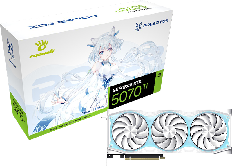 【希少新品】POLAR FOX GeForce RTX 5070 Ti Manli Polar Fox GeForce RTX™ 5070 Ti OC 16GB GDDR7 白色顯示卡