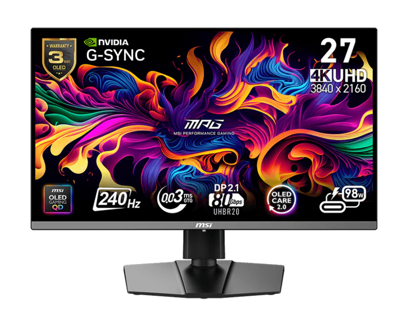 MSI MPG 272URX QD-OLED 電競顯示器 [27Inch/ 量子點/ 4K/ 240Hz/ 0.03ms/ DP2.1/ HDR400])