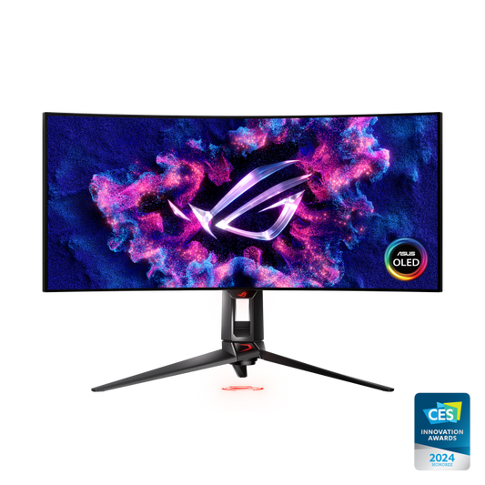 ASUS ROG Swift PG34WCDM 34 吋 (33.9 吋可視，3440 x 1440) 800R 曲面 OLED 面板、240 Hz、0.03 ms(GTG) 反應時間、G-SYNC® 相容、特製散熱技術、均勻亮度、ROG Smart KVM、90 W Type-C® 及 ASUS DisplayWidget Center