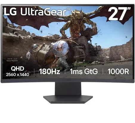 LG 27GS60QC-B 27 吋 UltraGear™ QHD 1000R 弧形遊戲顯示器 | 支援 1ms (GtG) 反應時間及 180Hz 更新率